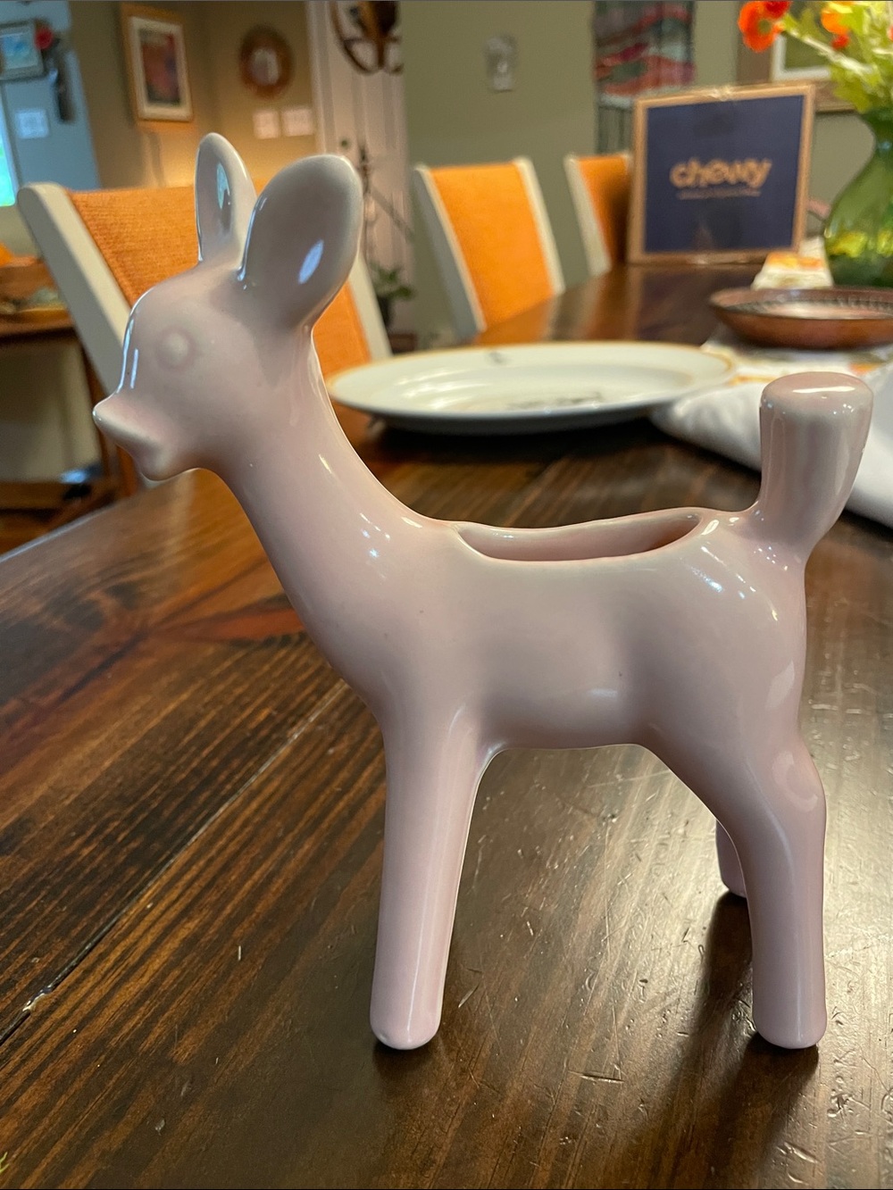 Midcentury Ceramic Deer Planter in Soft Pink by Shawnee Pottery.